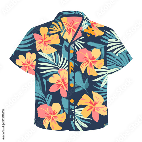 Top view of colorful Hawaiian shirt hawaiian hawaiian shirt beachwear vector