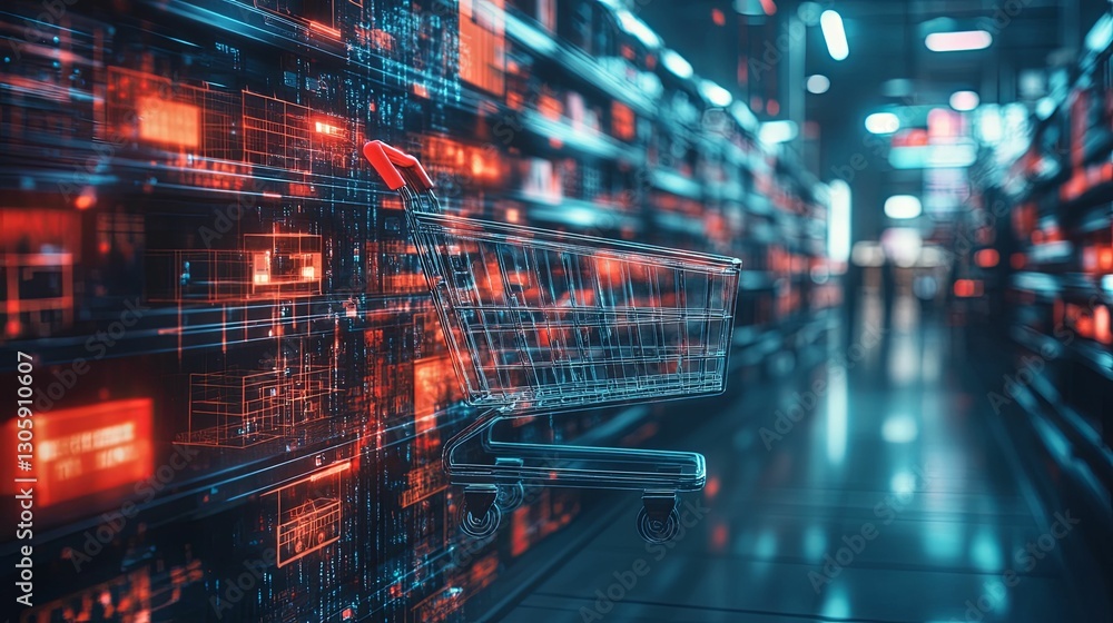 Obraz premium Digital Shopping Cart In A Futuristic Supermarket