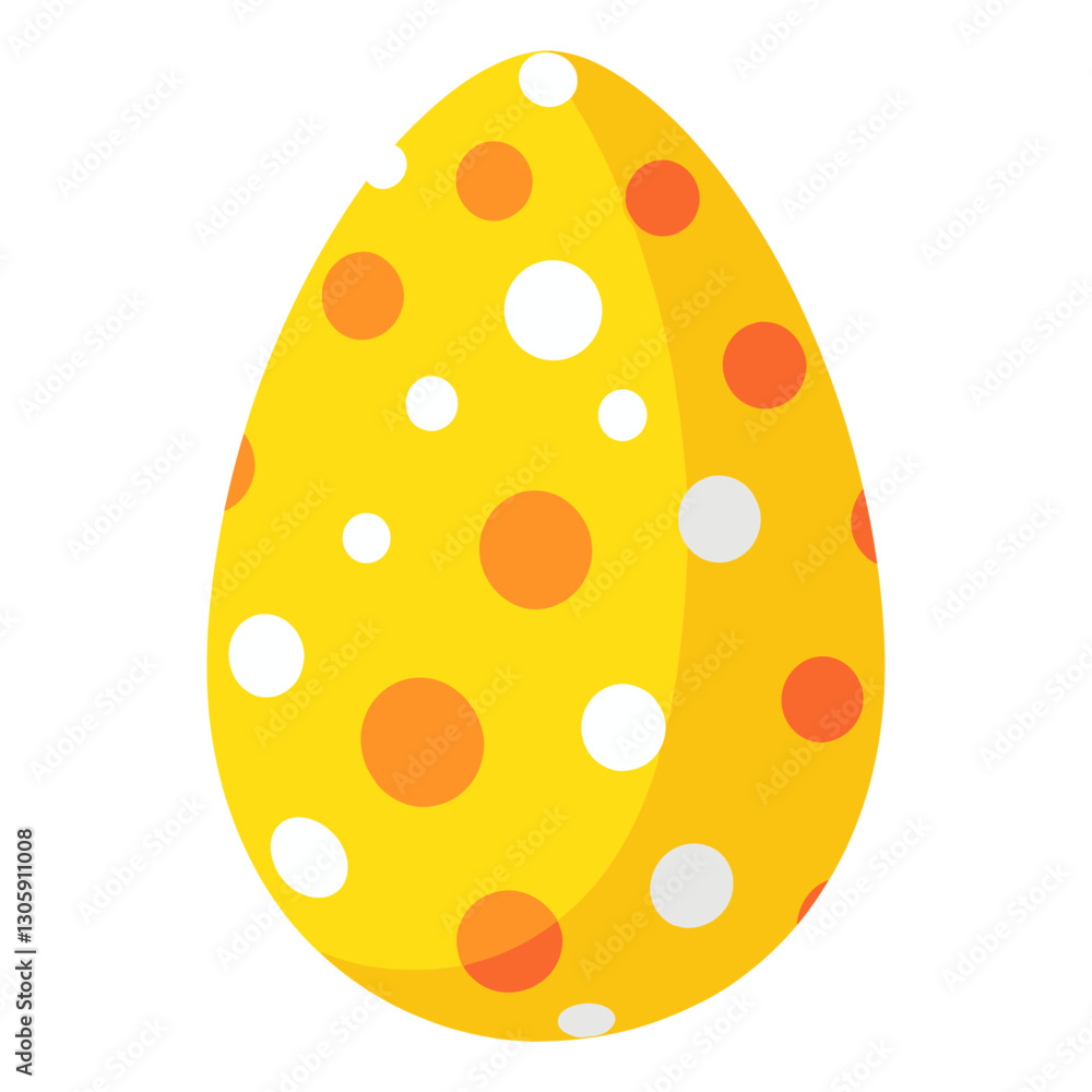 Fototapeta premium Yellow easter egg with white poka dot pattern colorful decoration spotted vector