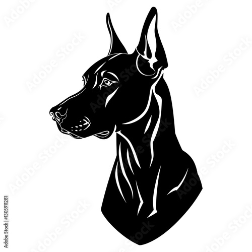 Collection portrait Dobermann dog silhouette illustration doberman vector