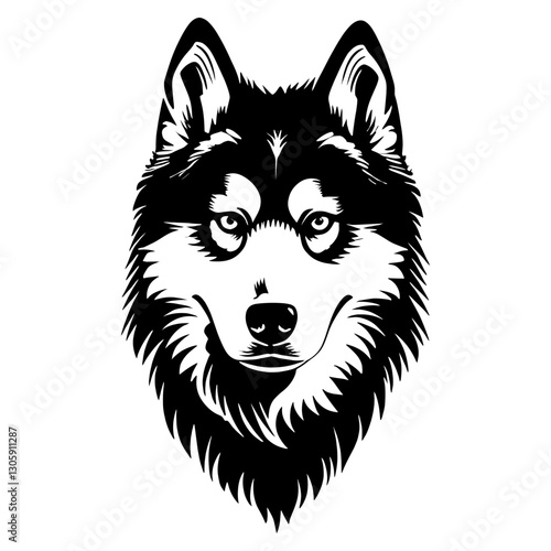 Collection portrait Alaskan Malamute dog animal husky illustration vector