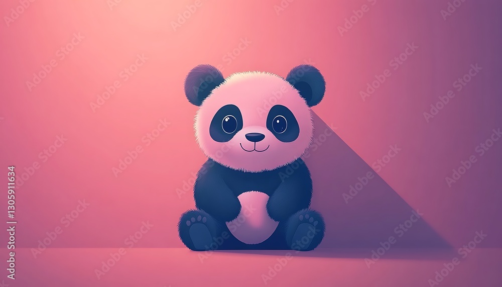Naklejka premium Cute Panda Sitting on Pink Wall