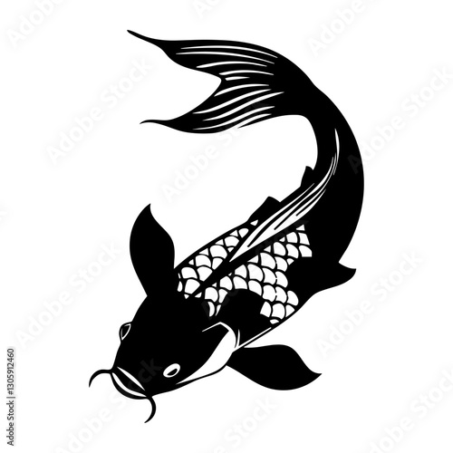 Koi fish icon illustration animal black vector