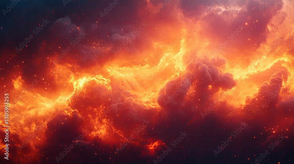 Naklejka premium Fiery Nebula Cosmic Cloudscape Stellar Fire