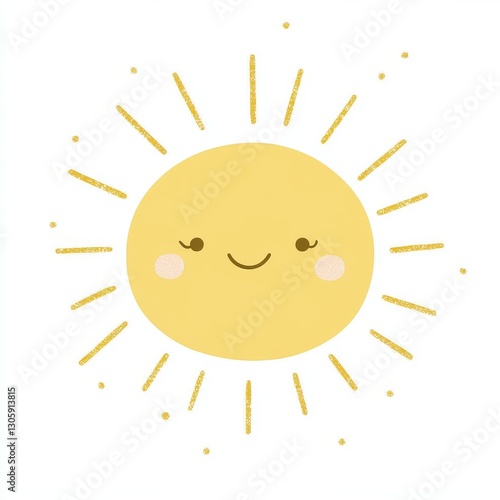 Cute cartoon sun illustration, happy face, simple design