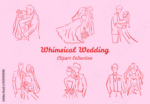 Wedding Couple Whimsical Illustration Dreamy Romance Theme Digital Clipart Design Wedding Couple Whimsical Illustration Perfect for Dreamy Romance Digital Clipart Design