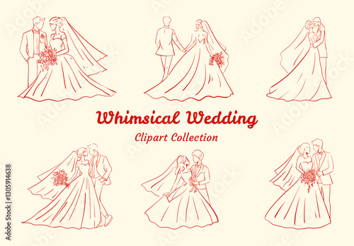 Wedding Couple Whimsical Illustration Dreamy Romance Theme Digital Clipart Design Wedding Couple Whimsical Illustration Perfect for Dreamy Romance Digital Clipart Design
