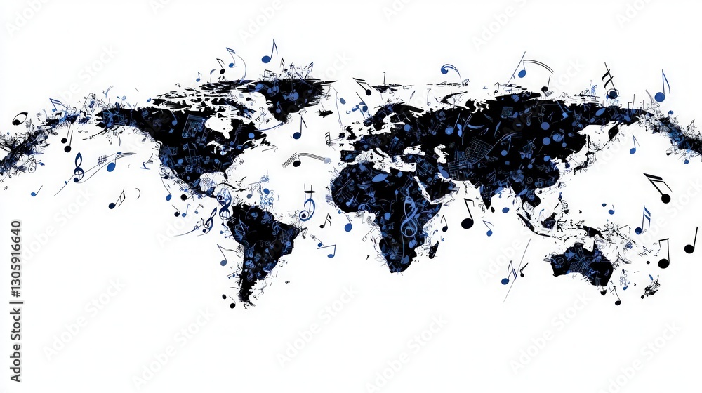 Obraz premium World Map Music Notes Global Jazz Day Celebration Art