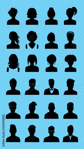 Silhouette avatars diverse profiles collection isolated element vector