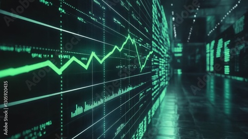 Digital stock market screen displaying a sharp green upward arrow on a financial growth chart