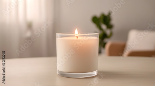 Wallpaper Mural Elegant Candle with Flame Glowing in Cozy Indoor Environment on Wooden Table Torontodigital.ca