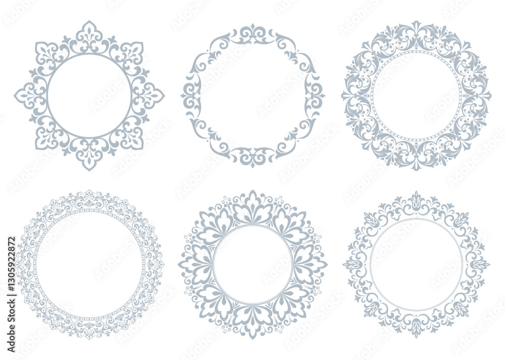 Set of decorative frames Elegant vector element for design in Eastern style, place for text. Floral gray and white borders. Lace illustration for invitations and greeting cards Set of decorative frames Elegant vector element for design in Eastern style, place for text. Floral gray and white borders. Lace illustration for invitations and greeting cards