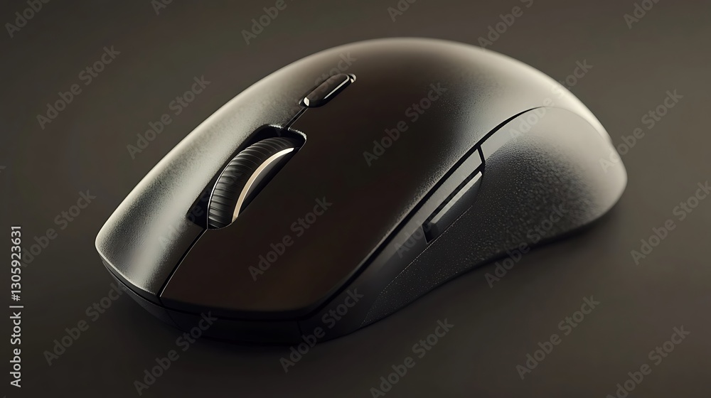 Close-Up of a Sleek Black Computer Mouse on a Dark Surface Highlighting Modern Gadget Design and Functionality Close-Up of a Sleek Black Computer Mouse on a Dark Surface Highlighting Modern Gadget Design and Functionality