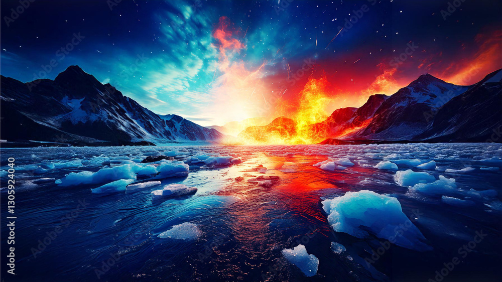 Fiery Ice Landscape at Sunset Fiery Ice Landscape at Sunset