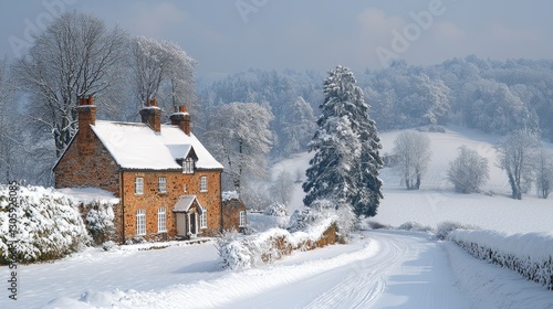 Snowy Countryside Cottage Scene