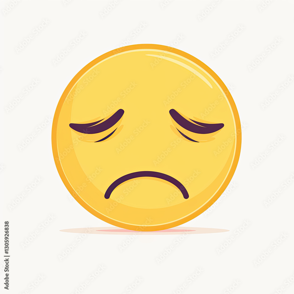 Fototapeta premium Sad emoji with closed eyes and frown, expressing disappointment