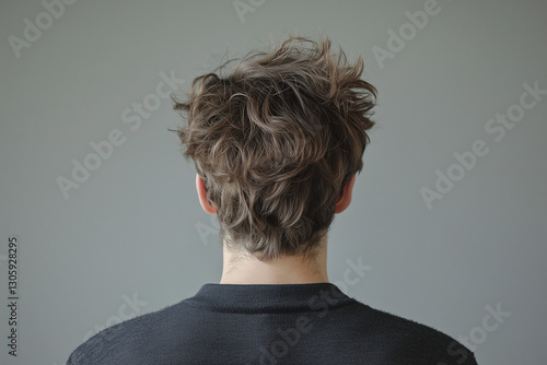 Men with healthy messy hair back view. Best for photography model shampoo product