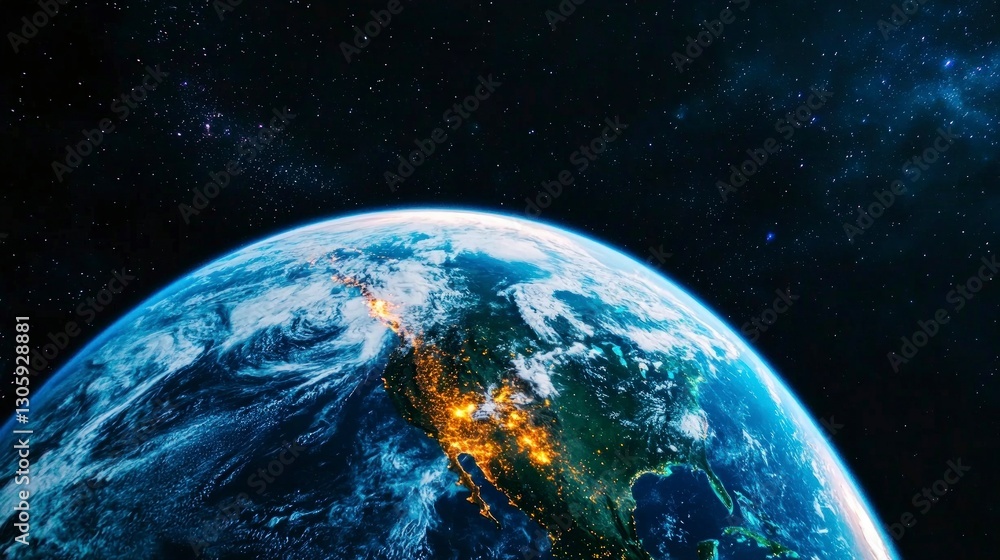 Obraz premium Stunning Earth from Space Night Lights Clouds Climate Change