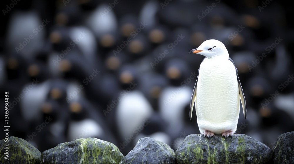 Fototapeta premium Unique White Penguin Antarctic Wildlife Snowy Landscape Bird Photography