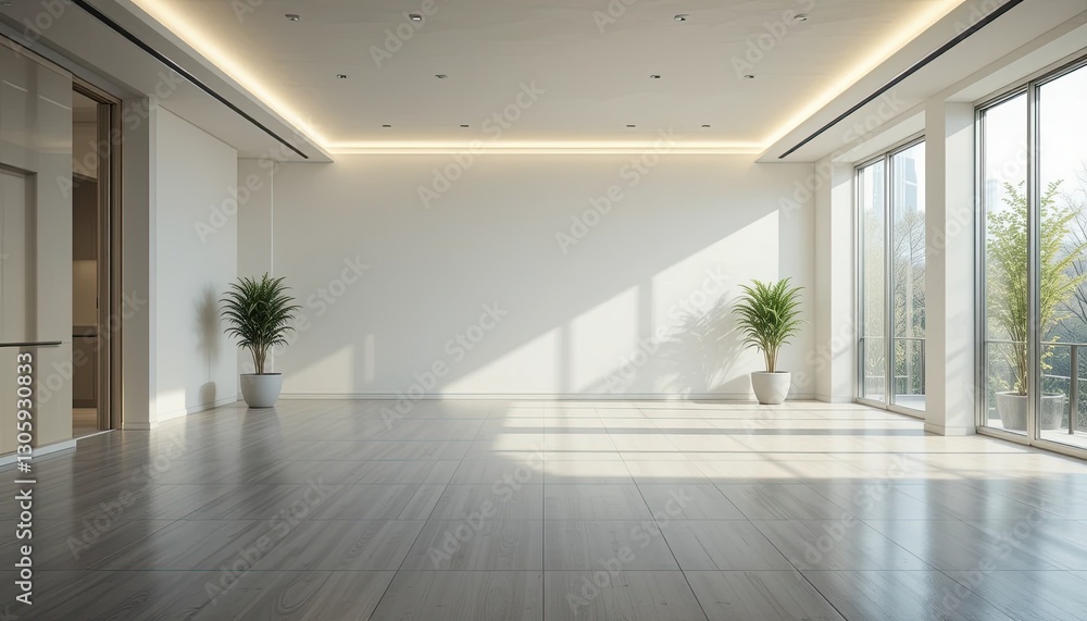 Fototapeta premium Modern empty office space with natural light and plants