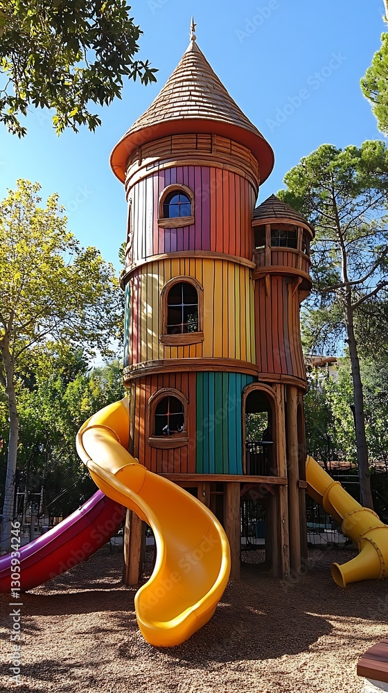 Naklejka premium Colorful play tower slide park
