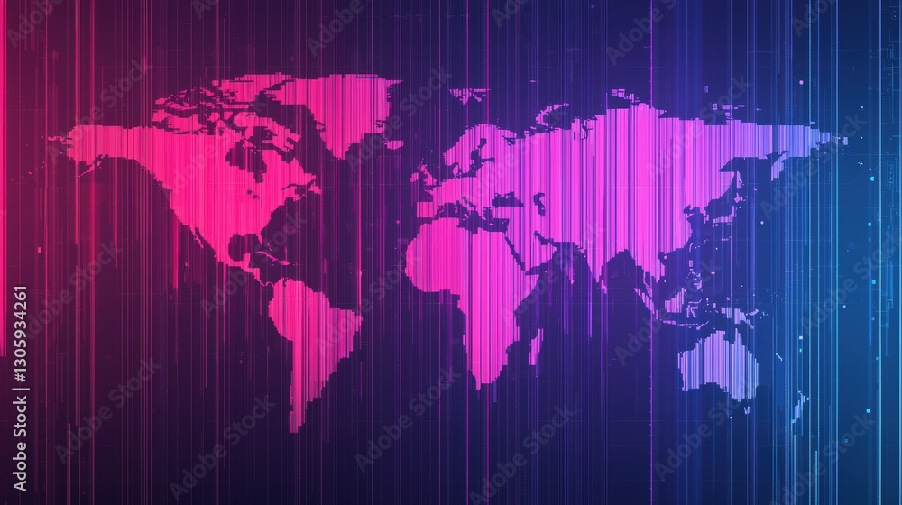 Fototapeta premium Abstract World Map in Gradient Colors with Vertical Lines Design