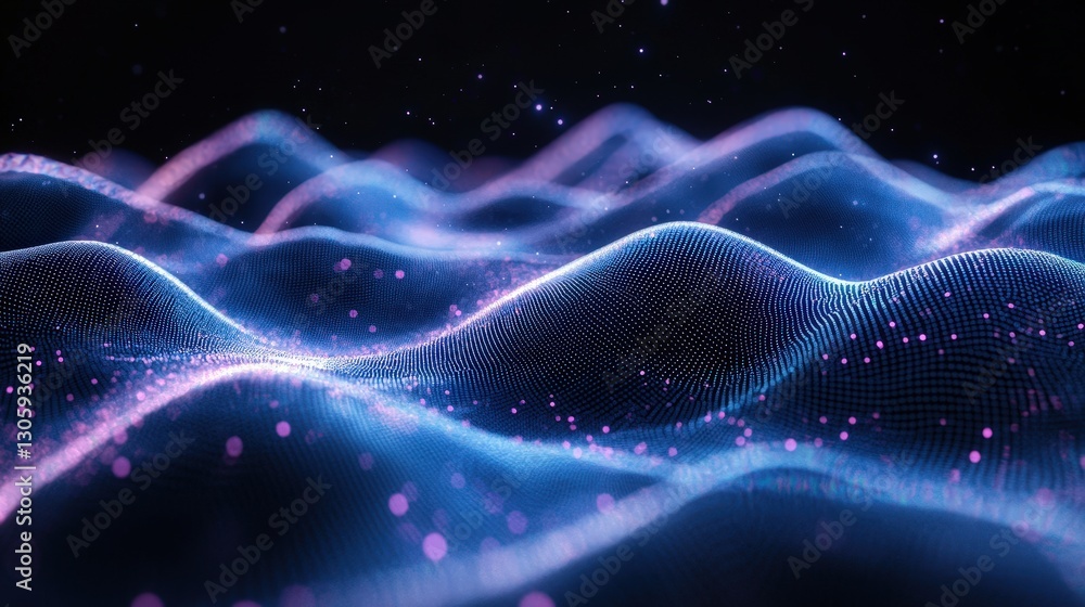Glowing particle waves, dark background Glowing particle waves, dark background