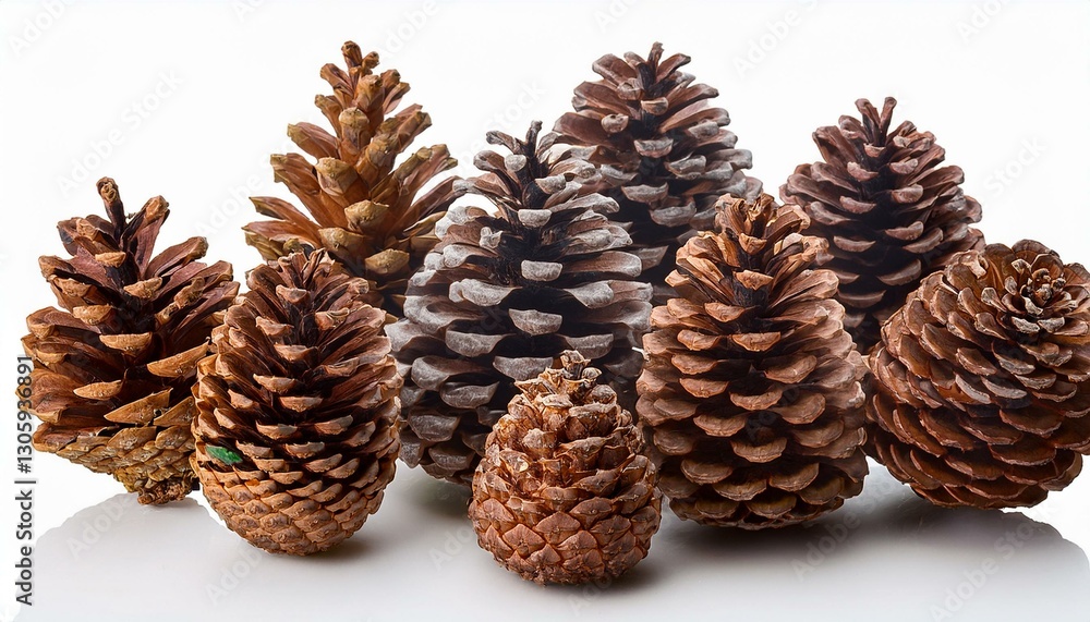 A collection of small pinecones for Christmas tree decoration isolated against a transparent background. A collection of small pinecones for Christmas tree decoration isolated against a transparent background.
