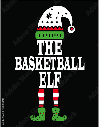 The Basketball Elf Matching Family Group Christmas Party - printable editable vector art file.