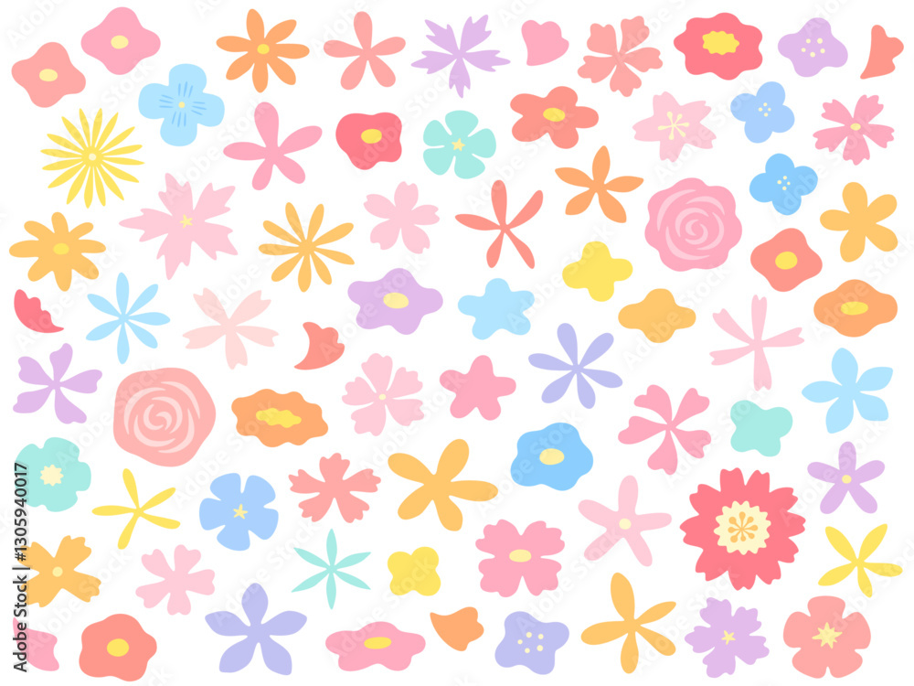 custom made wallpaper toronto digital手描き風のカラフルな花のイラストセット