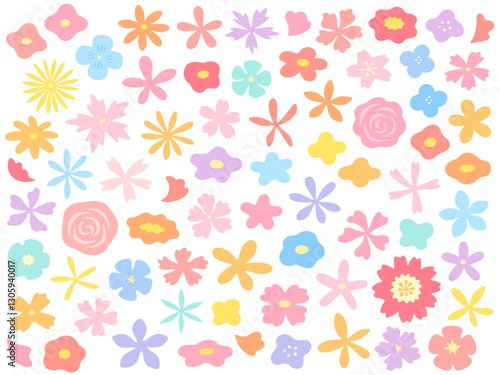 Wallpaper Mural 手描き風のカラフルな花のイラストセット Torontodigital.ca