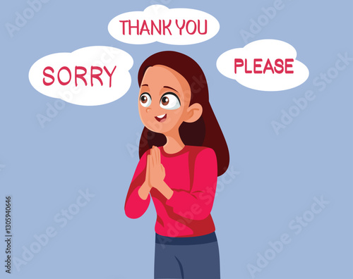 Teenage Girl Using Polite Expression Asking for Something Vector Cartoon. Respectful teen girl using all the polite phrases
 