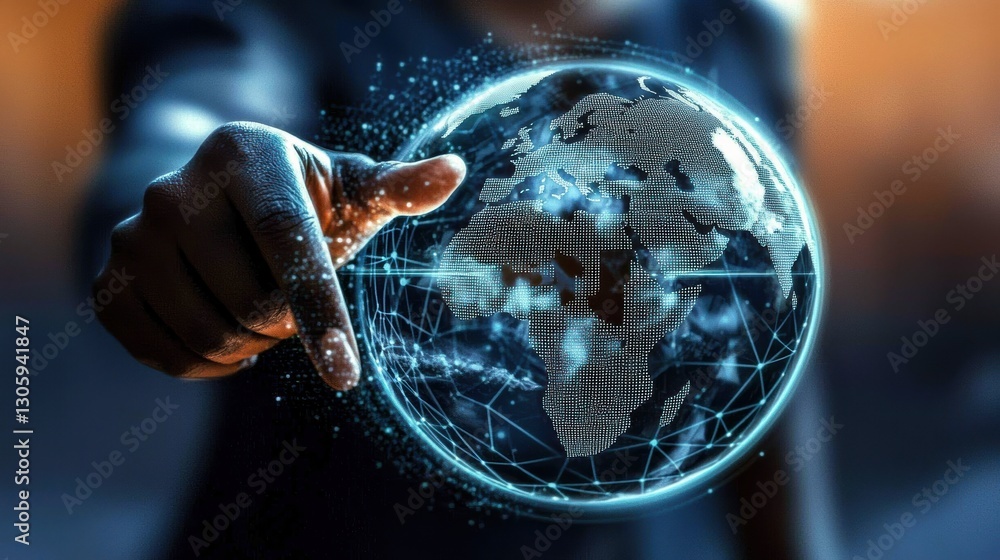 Interacting with a digital globe virtual space graphic visualization tech environment close-up view global connectivity concept Interacting with a digital globe virtual space graphic visualization tech environment close-up view global connectivity concept