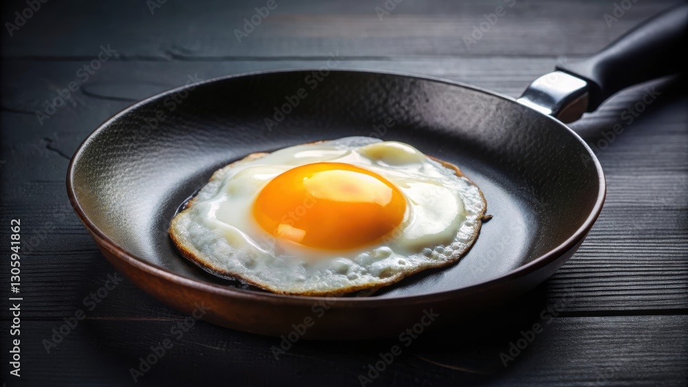 Close up of a perfectly fried egg sizzling on a hot frying pan, food, cooking, breakfast Close up of a perfectly fried egg sizzling on a hot frying pan, food, cooking, breakfast