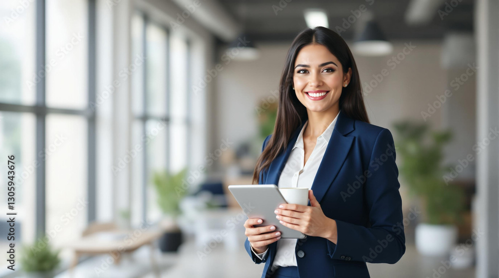 Mujer de negocios hispana confiada en una oficina moderna Mujer de negocios hispana confiada en una oficina moderna