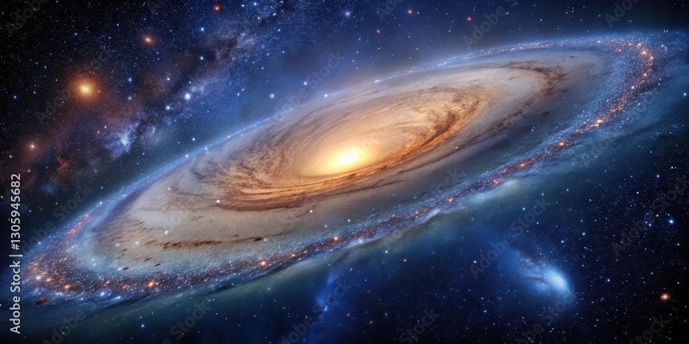 A serene Andromeda galaxy in deep space with swirling clouds of gas and stars illuminated by soft starlight, Milchstra?e panorama, space A serene Andromeda galaxy in deep space with swirling clouds of gas and stars illuminated by soft starlight, Milchstra?e panorama, space