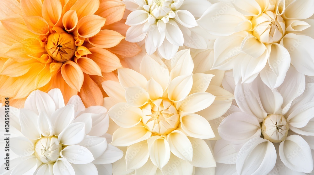 Obraz premium Stunning Closeup of Pastel Dahlias, Soft White and Orange Blooms