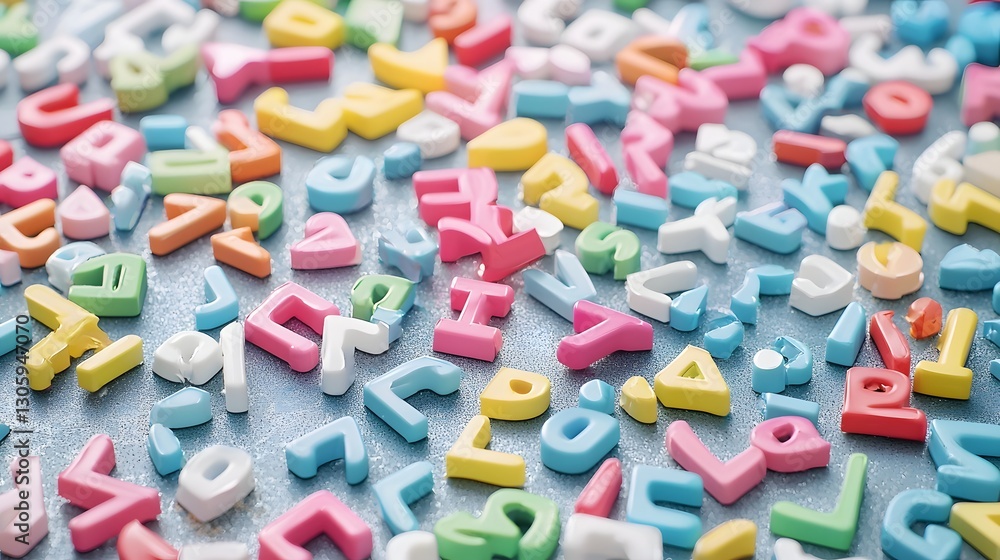 Close up of Vibrant Multicolored Magnetic Letters Arranged in Abstract Geometric Designs on a Metal Board Background Flat Lay Style Creative Office Decor or Education Concept Close up of Vibrant Multicolored Magnetic Letters Arranged in Abstract Geometric Designs on a Metal Board Background Flat Lay Style Creative Office Decor or Education Concept