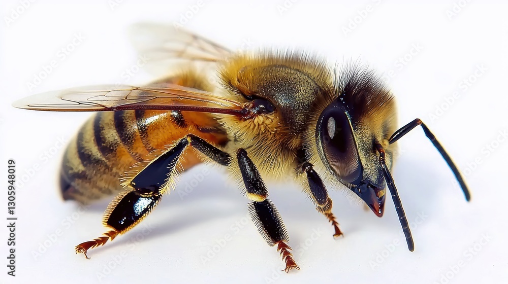 Close-up of a honey bee pollinating flowers nature habitat macro photography wildlife detailed view insect behavior Close-up of a honey bee pollinating flowers nature habitat macro photography wildlife detailed view insect behavior