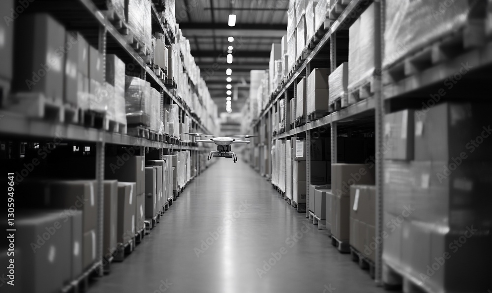 Warehouse aisle with stacked boxes Warehouse aisle with stacked boxes