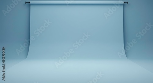 Studio Backdrop: An empty and seamless light blue backdrop provides a versatile and neutral space for photography, product shots, and creative projects.