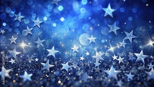 Deep indigo blue bokeh background with scattered silver stars and subtle gradient effect , depth, celestial,  depth, celestial