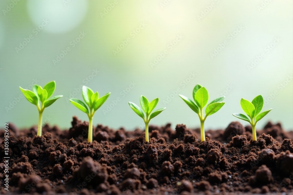 Naklejka premium New growth, thriving seedlings in rich soil, symbolizing environmental preservation and sustainable development