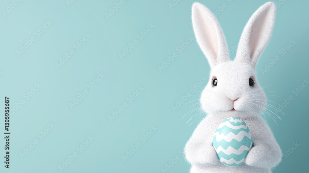 Fototapeta premium Cute Easter bunny holding colorful eggs - holiday illustration