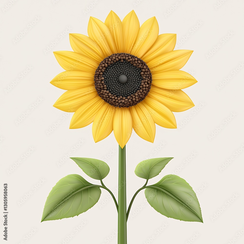 Fototapeta premium Vibrant Yellow Sunflower Close Up on Light Beige Background