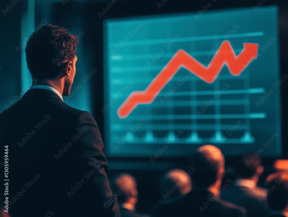 Businessman Analyzing Growth Chart During Corporate Presentation Businessman Analyzing Growth Chart During Corporate Presentation