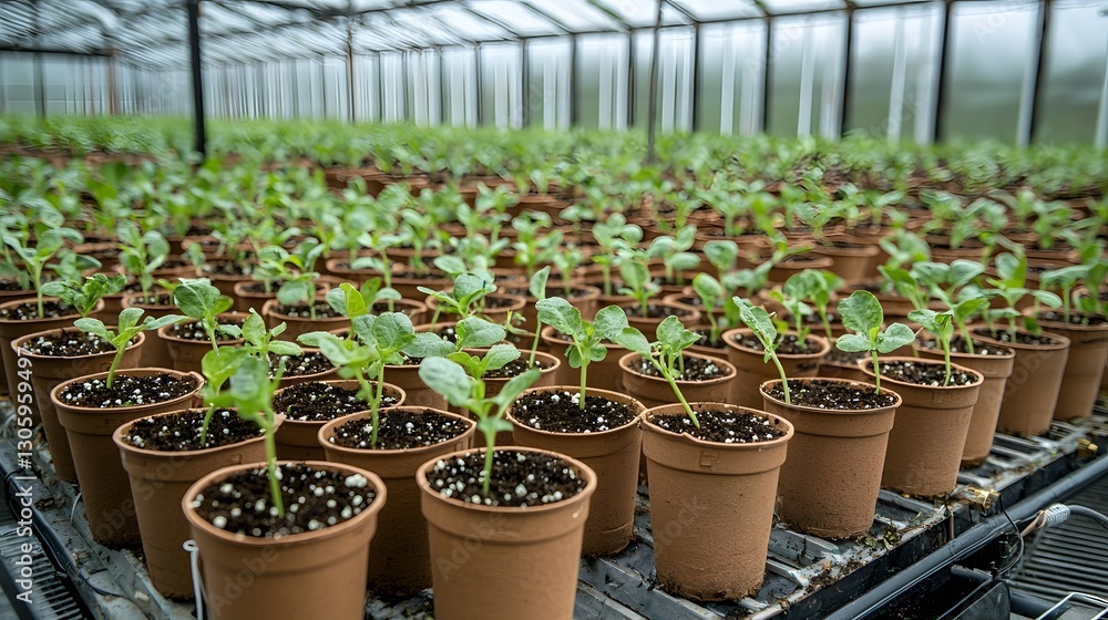 A photo showcasing biodegradable pots filled with seedlings thriving in an eco friendly greenhouse that utilizes renewable energy sources A photo showcasing biodegradable pots filled with seedlings thriving in an eco friendly greenhouse that utilizes renewable energy sources
