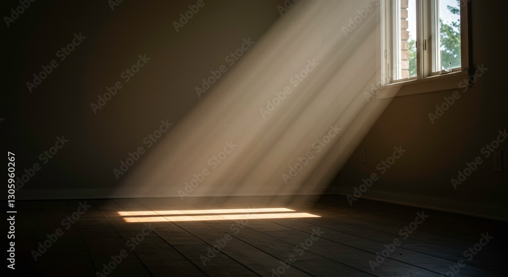 Obraz premium The Beam of Hope: Sunlight streams dramatically through a window, illuminating a room with a play of light and shadow, creating a sense of serenity and introspection.