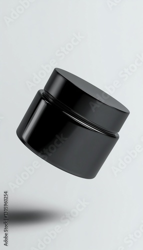 Pomade cream jar mockup black matte color floating on air white background