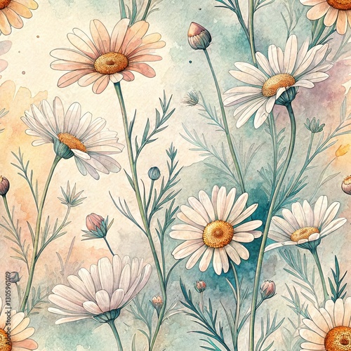 Wallpaper Mural Floral Design with Daisies Close-up Soft Aesthetic Digital Garden Inspiration Torontodigital.ca
